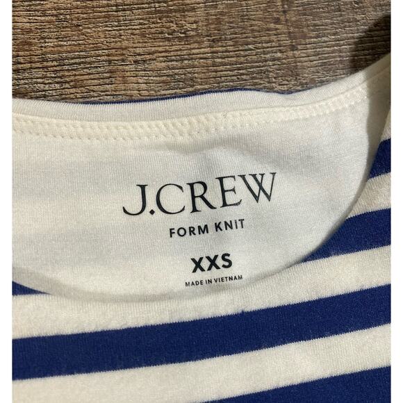 J.Crew Form Knit High-Neck Cutaway Dress Sail Med Navy Stripe, Sz XXS - Picture 3 of 9